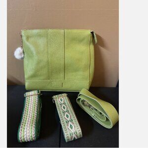 Pom Pom London Leather Westminster Messnger Bag Multi Straps-Green-NEW-A685843